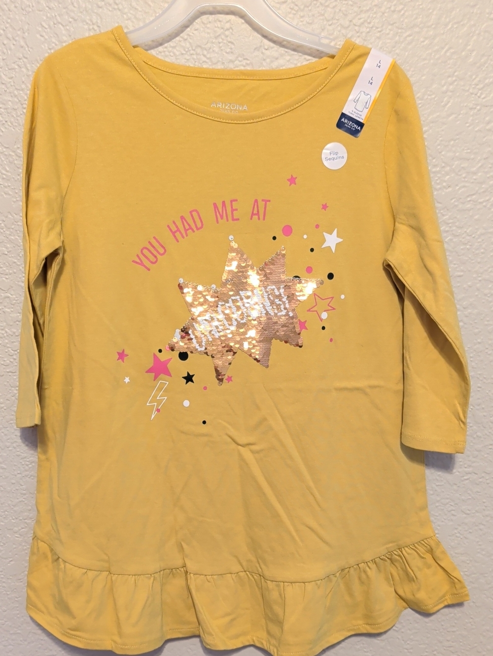 Arizona Jean Company Yellow Long-Sleeve Sequin Star Ruffle Tunic